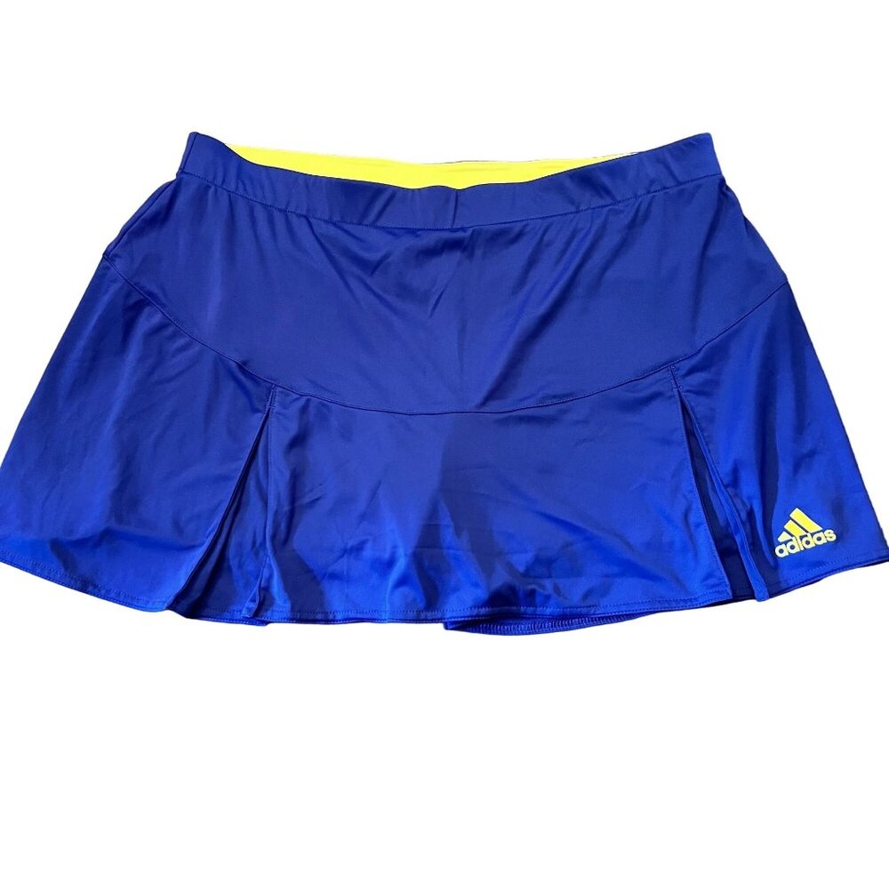 Adidas Club PleatTennis Skort Womens‎ Blue Yellow Pull On Elastic Waist Large